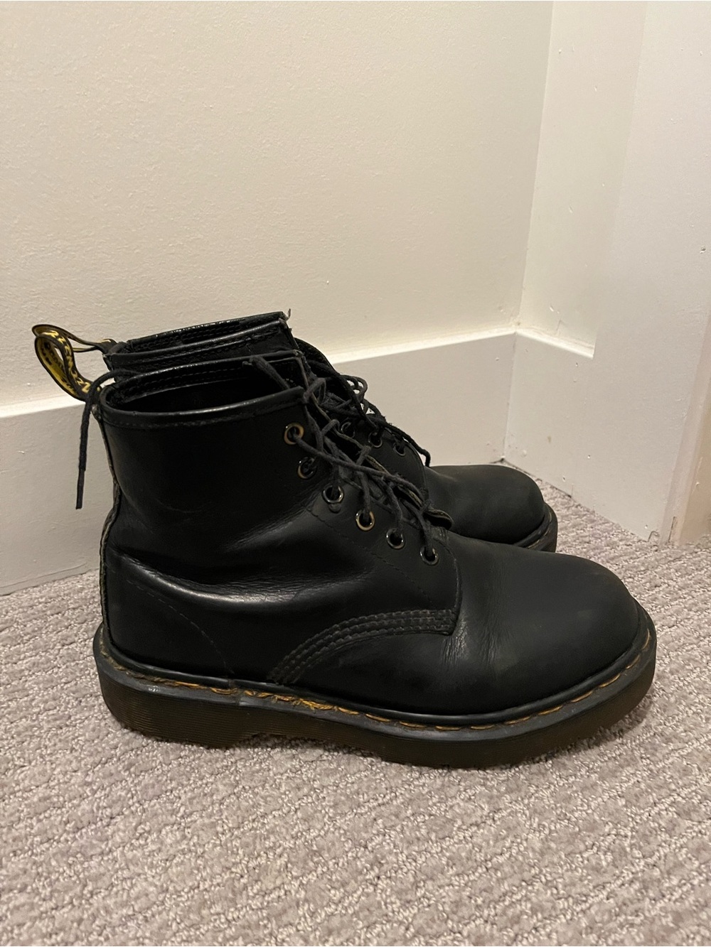 Dr. Martens Black Leather 6-Eye Lace-Up Boots
